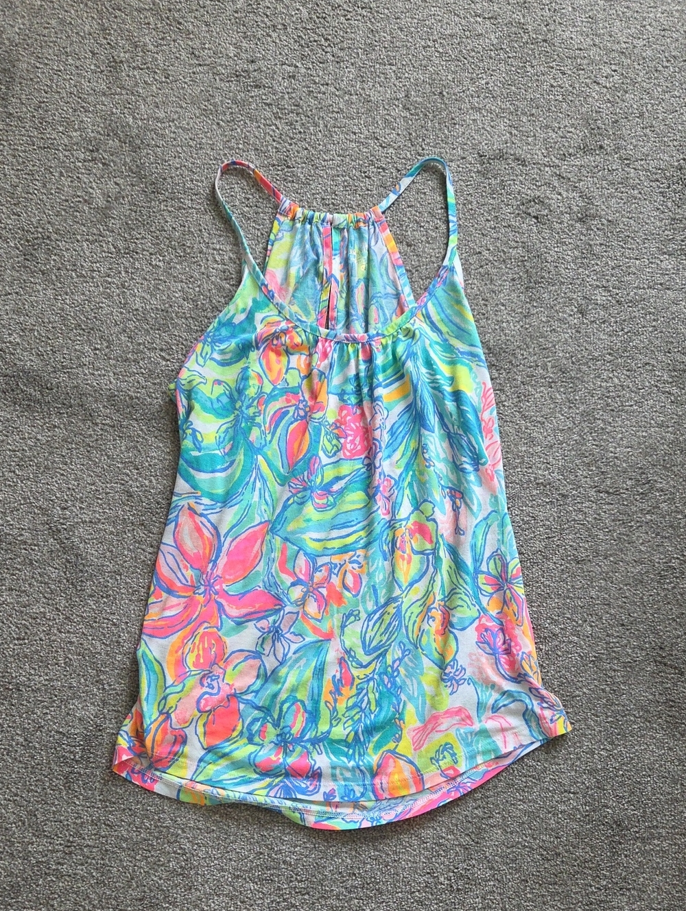 Lilly Pulitzer Tropical Floral Racerback Tank in Blue, Pink, Yellow, Green